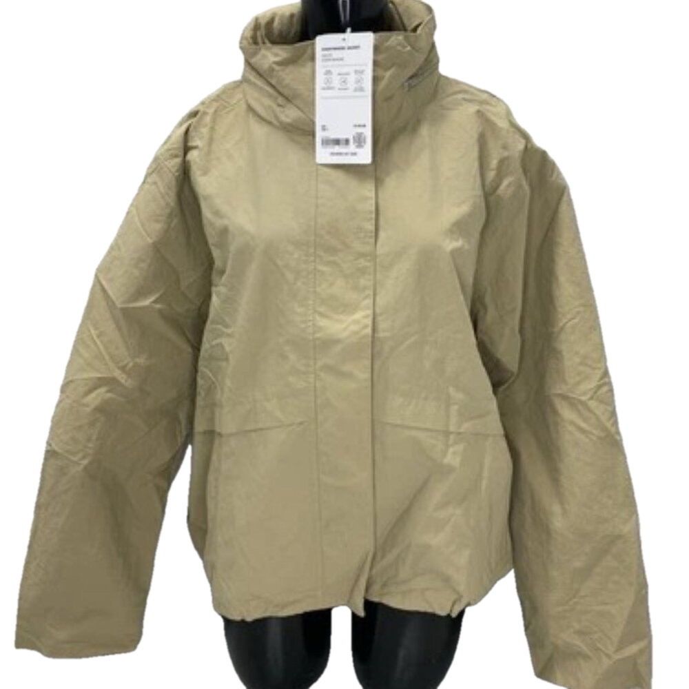 NEW ATHLETA Womens Jacket Flax Beige Size XL Everywhere Nylon Cotton  Full Zip